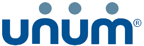 Unum logo in dark blue font with a unique design: dots above the 'u' and 'n' letters resemble umlauts. A registered trademark symbol is at the end.
